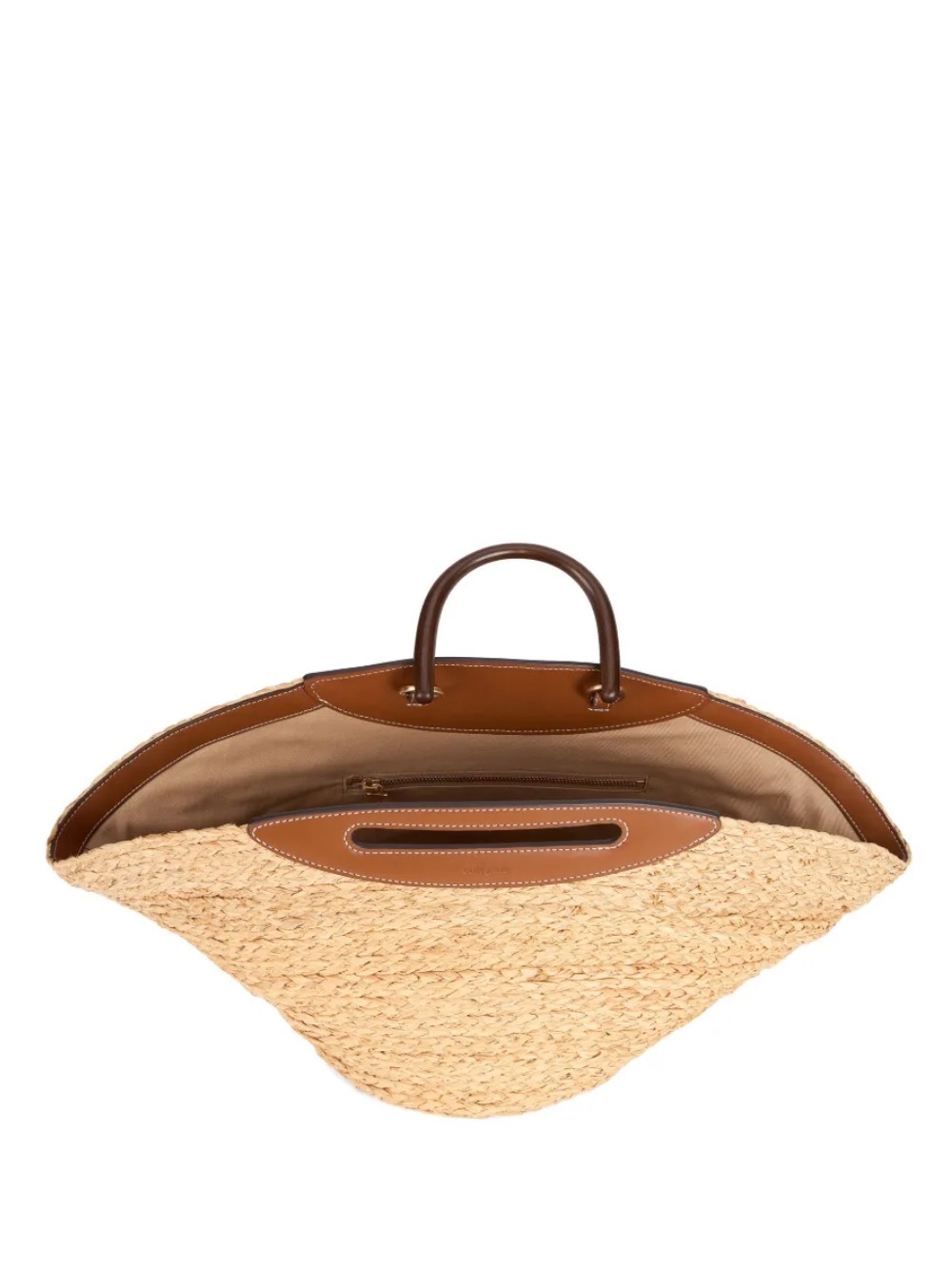 Cult Gaia Wanda Tote Natural Straw Dome Brown Leather Long Strap Beach Elegant - Picture 2 of 10